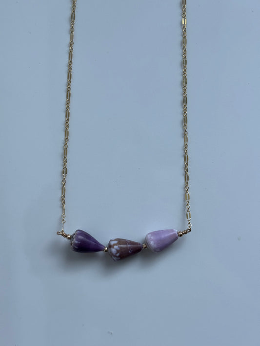 Triple Purple Shell Necklace